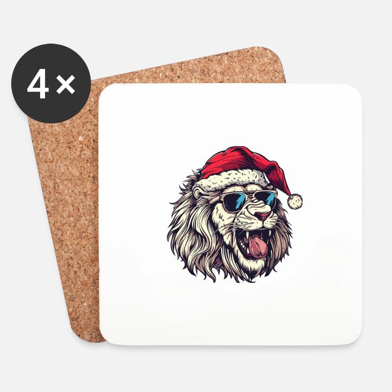 Löwe Weihnachten Lustig - Untersetzer (4er-Set) - Weiß