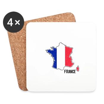 France Flag Map Outline - Coasters (set of 4) - white - Front
