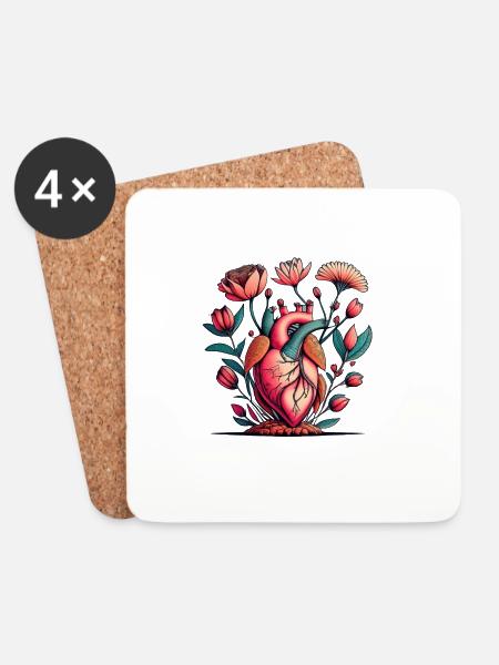 Blumenherz Anatomie Burst - Untersetzer (4er-Set) - Weiß