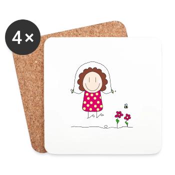 Seilspringen - Mädchen mit braunem Haar - Untersetzer (4er-Set) - Weiß - Vorne