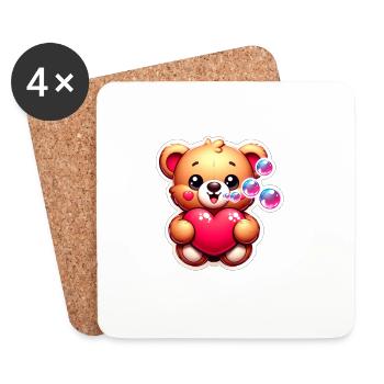 Teddybär mit Herz und Seifenblasen - Untersetzer (4er-Set) - Weiß - Vorne