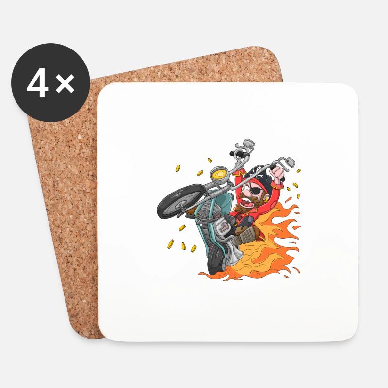 Motorrad Pirat - Untersetzer (4er-Set) - Weiß