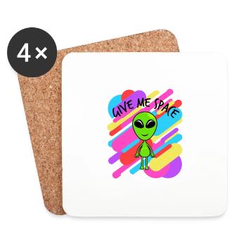 Give Me Space Colorful T-shirt Design Aliens UFO - Untersetzer (4er-Set) - Weiß - Vorne