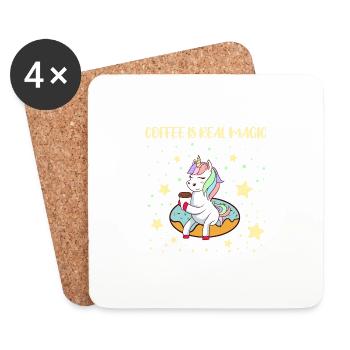 Awesome Coffee Unicorn Coffee Is Real Magic - Untersetzer (4er-Set) - Weiß - Vorne