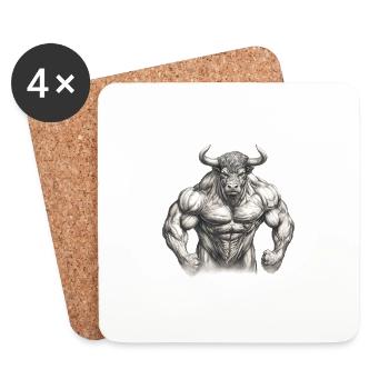 Stier Bulle Muskeln Bodybuilding Stark Kraft Tier - Untersetzer (4er-Set) - Weiß - Vorne