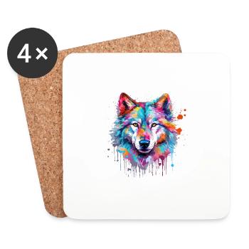 Wolf Wolfskopf Natur Wildnis Aquarell Bunt Kunst - Untersetzer (4er-Set) - Weiß - Vorne