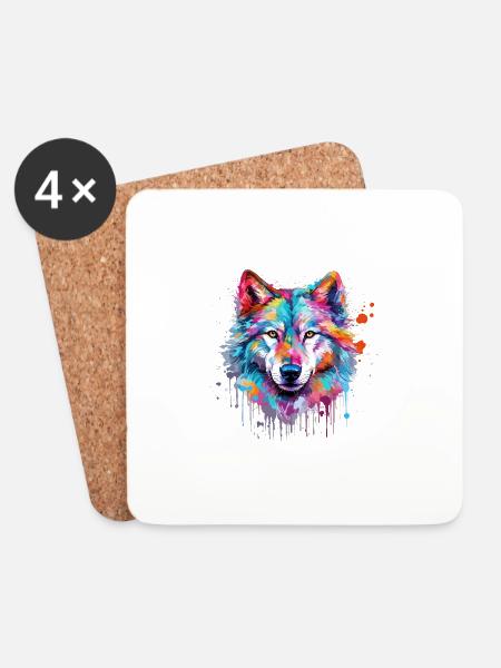 Wolf Wolfskopf Natur Wildnis Aquarell Bunt Kunst - Untersetzer (4er-Set) - Weiß