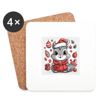Santa Eichhörnchen, Eichhörnchen Weihnachtsmann - Untersetzer (4er-Set) - Weiß - Vorne
