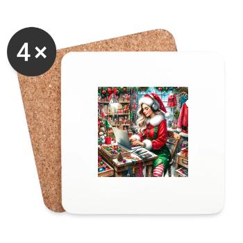 Beau lutin avec le Père Noël dans son atelier - Dessous de verre (lot de 4) - blanc - Devant