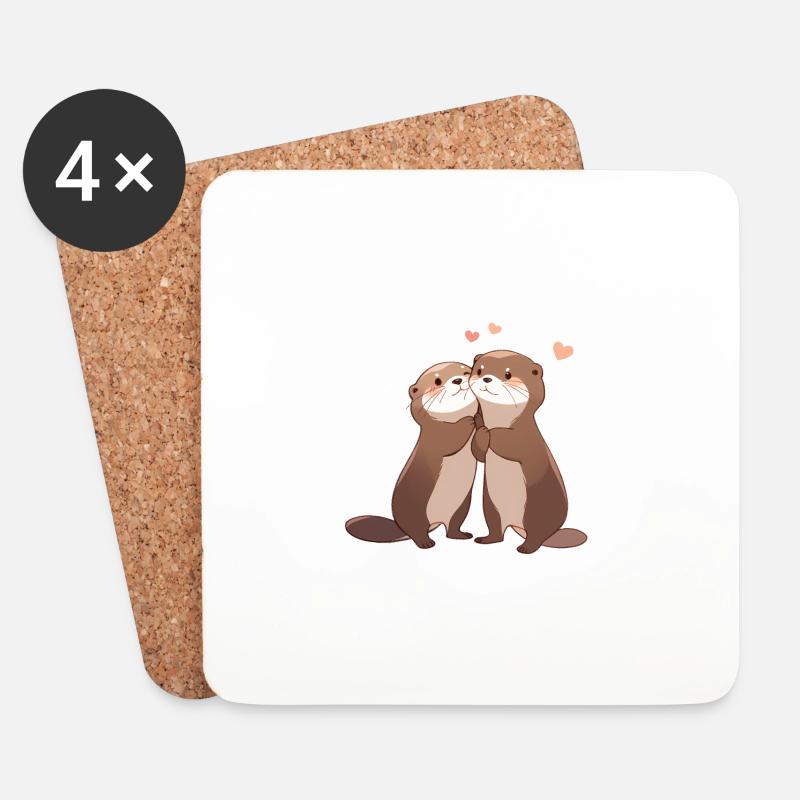 Otter Pärchen - Untersetzer (4er-Set) - Weiß