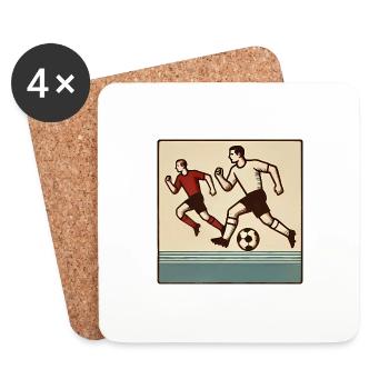Vintage Soccer Players Running Art - Coasters (set of 4) - white - Front
