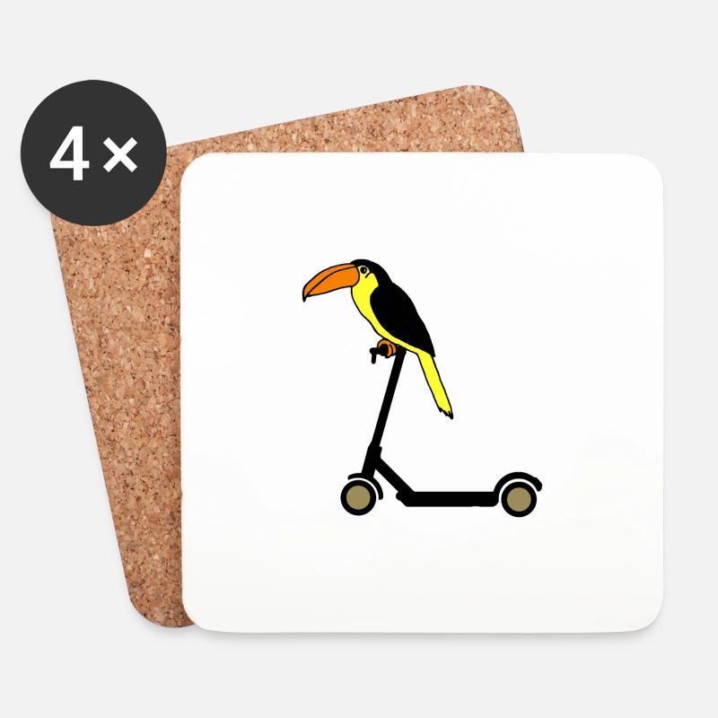 Tucan fährt E Scooter Paradiesvogel - Untersetzer (4er-Set) - Weiß