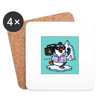 Penguin with jukebox Funny animals - Coasters (set of 4) - white - Front