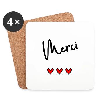 MERCI. THANKS. THANK YOU. ANNIVERSAIRE. NAISSANCE. - Dessous de verre (lot de 4) - blanc - Devant