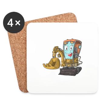 Excavator with face - Coasters (set of 4) - white - Front