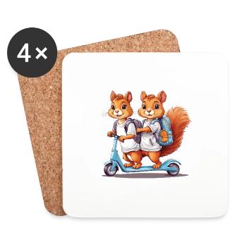 Cheerful Squirrel Twins School Way Design - Coasters (set of 4) - white - Front
