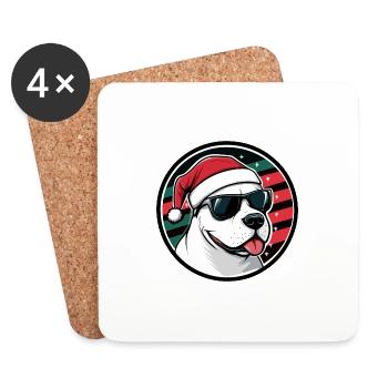 Bull Terrier Chien Noël Cool - Dessous de verre (lot de 4) - blanc - Devant