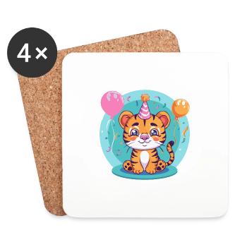 Tiger Birthday Comic - Coasters (set of 4) - white - Front