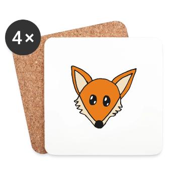 Fox Cartoon Drawing - Coasters (set of 4) - white - Front