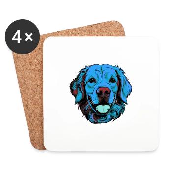 Golden Retriever Dog Portrait Colorful - Coasters (set of 4) - white - Front