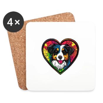 Australian Shepherd Dog Heart Love - Coasters (set of 4) - white - Front