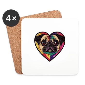 Carlin Chien Coeur Amour - Dessous de verre (lot de 4) - blanc - Devant