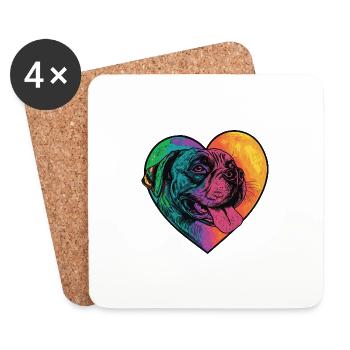 Mastiff Chien Coeur Amour - Dessous de verre (lot de 4) - blanc - Devant