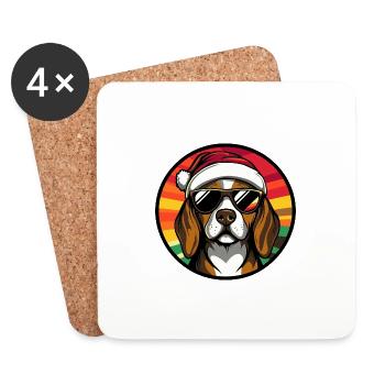 Beagle Dog Christmas Cool - Coasters (set of 4) - white - Front