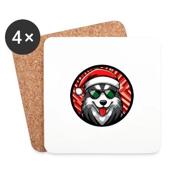Husky chien Noël cool - Dessous de verre (lot de 4) - blanc - Devant