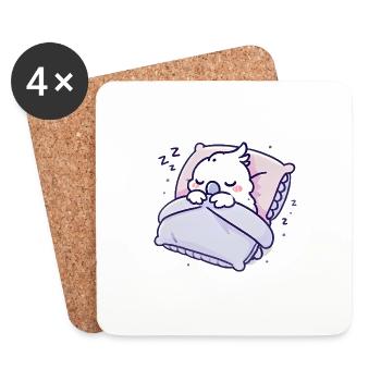 Cacatoès endormi Graphique de dessin animé mignon - Dessous de verre (lot de 4) - blanc - Devant