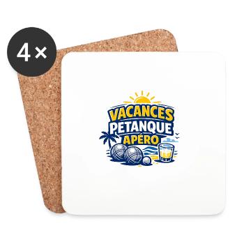 Vacances Pétanque Apéro Humour Été - Dessous de verre (lot de 4) - blanc - Devant
