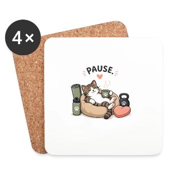 Cat Break: Coffee Break in a Basket - Coasters (set of 4) - white - Front