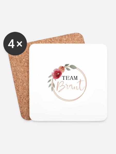 Team Braut - Vintage Blumen - Untersetzer (4er-Set) - Weiß