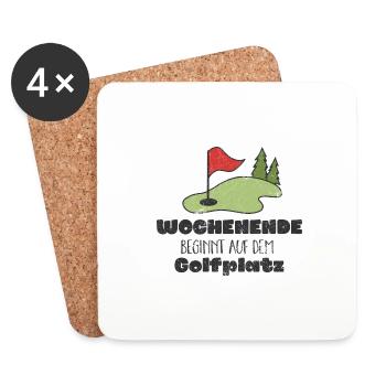 WOCHENENDE GOLFPALTZ GOLF PUTTER LOCH SPRUCH MOTIV - Untersetzer (4er-Set) - Weiß - Vorne
