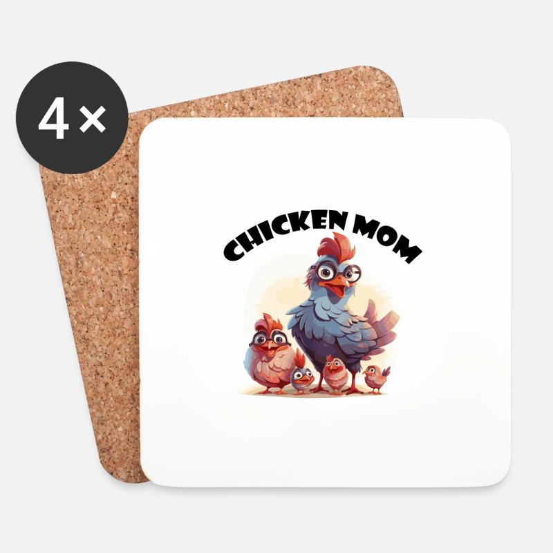 chicken mom - Hühnermama - Untersetzer (4er-Set) - Weiß