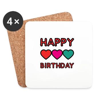 HAPPY BIRTHDAY. JOYEUX ANNIVERSAIRE. ANNIVERSAIRE. - Dessous de verre (lot de 4) - blanc - Devant