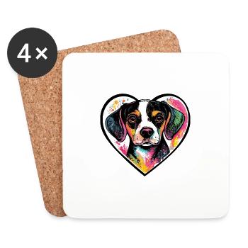 Beagle Hund Herz Liebe - Untersetzer (4er-Set) - Weiß - Vorne