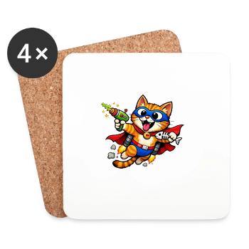 Superhero cat in flight - Coasters (set of 4) - white - Front