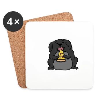 Fat Labrador Dog Eating Pizza Funny Comic Style - Coasters (set of 4) - white - Front