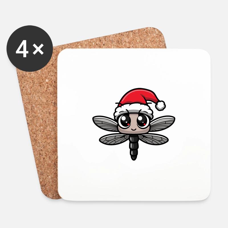 Libelle Weihnachten - Untersetzer (4er-Set) - Weiß
