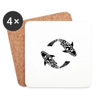 Deux poissons de carpe Koi Vector - Dessous de verre (lot de 4) - blanc - Devant
