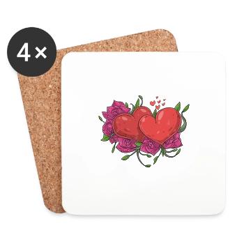 Hearts with flowers - Coasters (set of 4) - white - Front