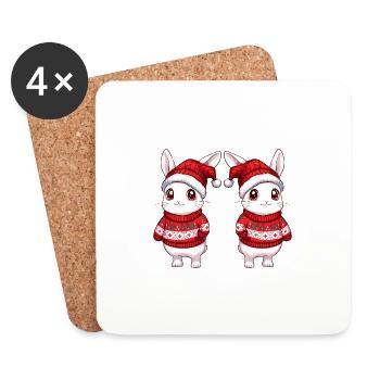 Hase Weihnachten Team - Untersetzer (4er-Set) - Weiß - Vorne