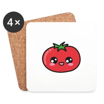 Tomate Niedlich Kawaii - Untersetzer (4er-Set) - Weiß - Vorne