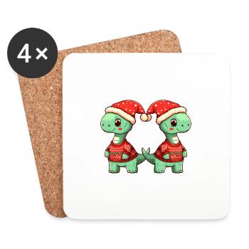 Équipe de Noël du brontosaure dinosaure - Dessous de verre (lot de 4) - blanc - Devant
