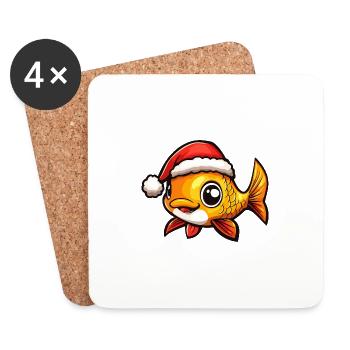 Poisson rouge Noël mignon - Dessous de verre (lot de 4) - blanc - Devant
