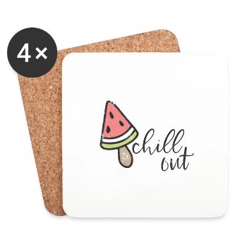 CHILL OUT MELONS ICE CREAM SUMMER ICE CREAM CONE MELON MOTIF - Coasters (set of 4) - white - Front
