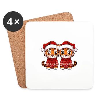 L’équipe de Noël des Tigres - Dessous de verre (lot de 4) - blanc - Devant