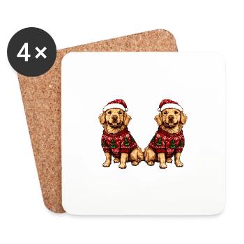 Golden Retriever Chien Équipe de Noël Drôle - Dessous de verre (lot de 4) - blanc - Devant