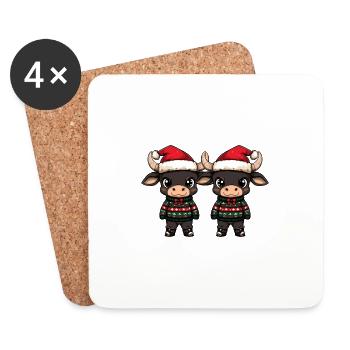 Stier Weihnachten Team - Untersetzer (4er-Set) - Weiß - Vorne